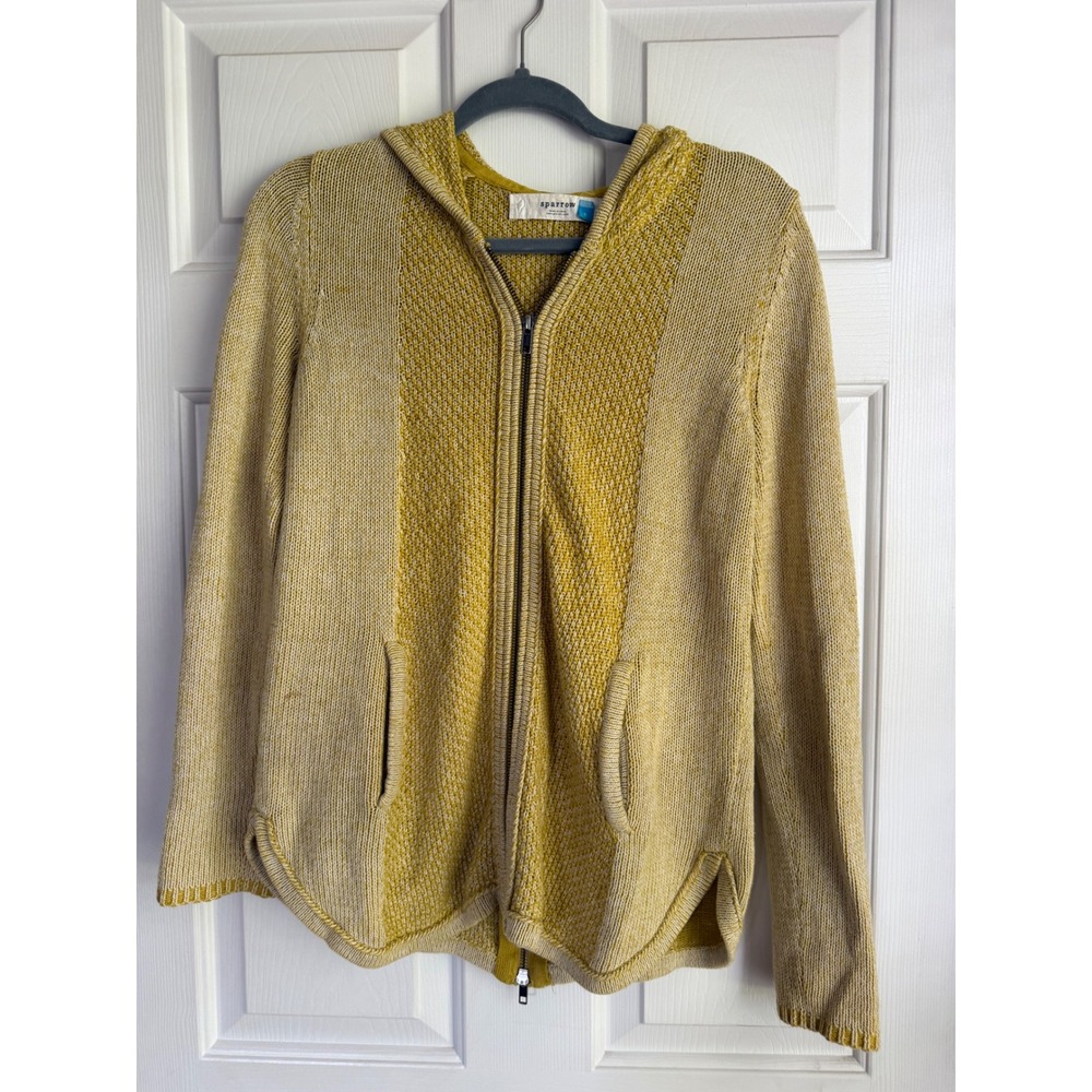 Sparrow Anthropologie Mustard Yellow Knit Full Zip Hooded Cardigan Sweater